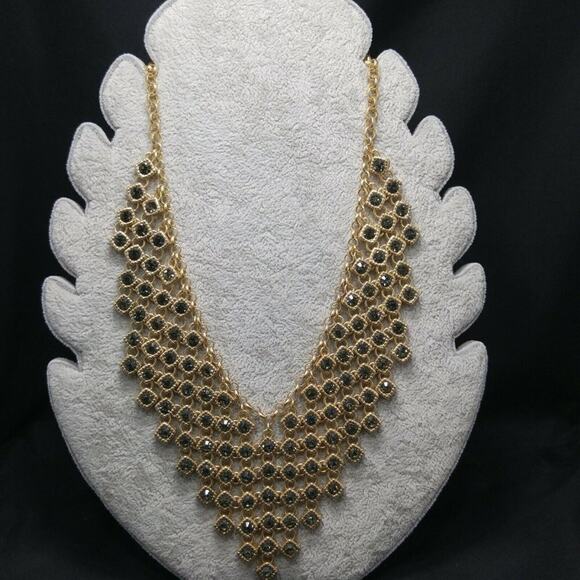 Beautiful Chico's CZ Faux Hematite Rhinestone Gold Necklace, Collar Style, 20 In - Picture 6 of 16